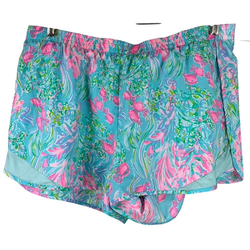 Lilly Pulitzer Luxletic 4" Ocean Trail Short Turquoise Oasis Women's Size XL EUC